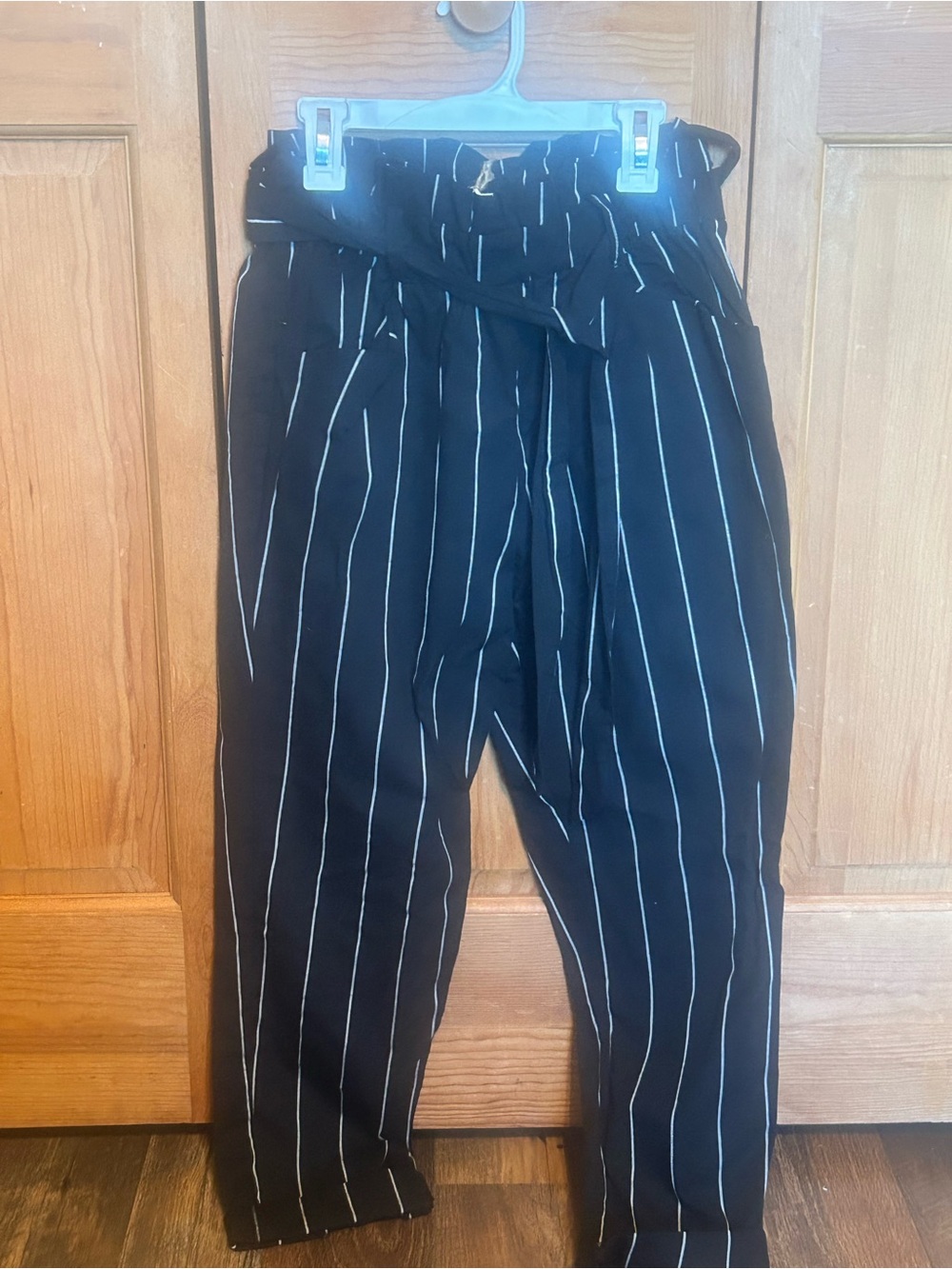Thread & Supply Black Pinstripe Paperbag Waist Pants